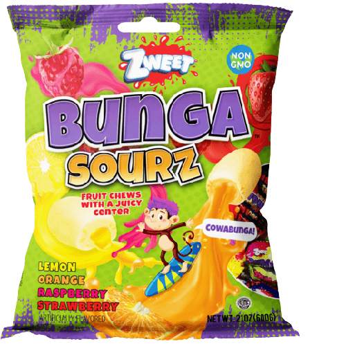 Zweet Bunga Sourz Fruit Chews 5 oz. Bag. - For fresh candy and great service, visit www.allcitycandy.com