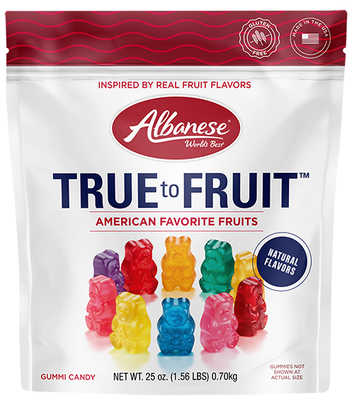 For fresh candy and great service, visit www.allcitycandy.com - Albanese True to Fruit Gummi Bears 25 oz. Bag