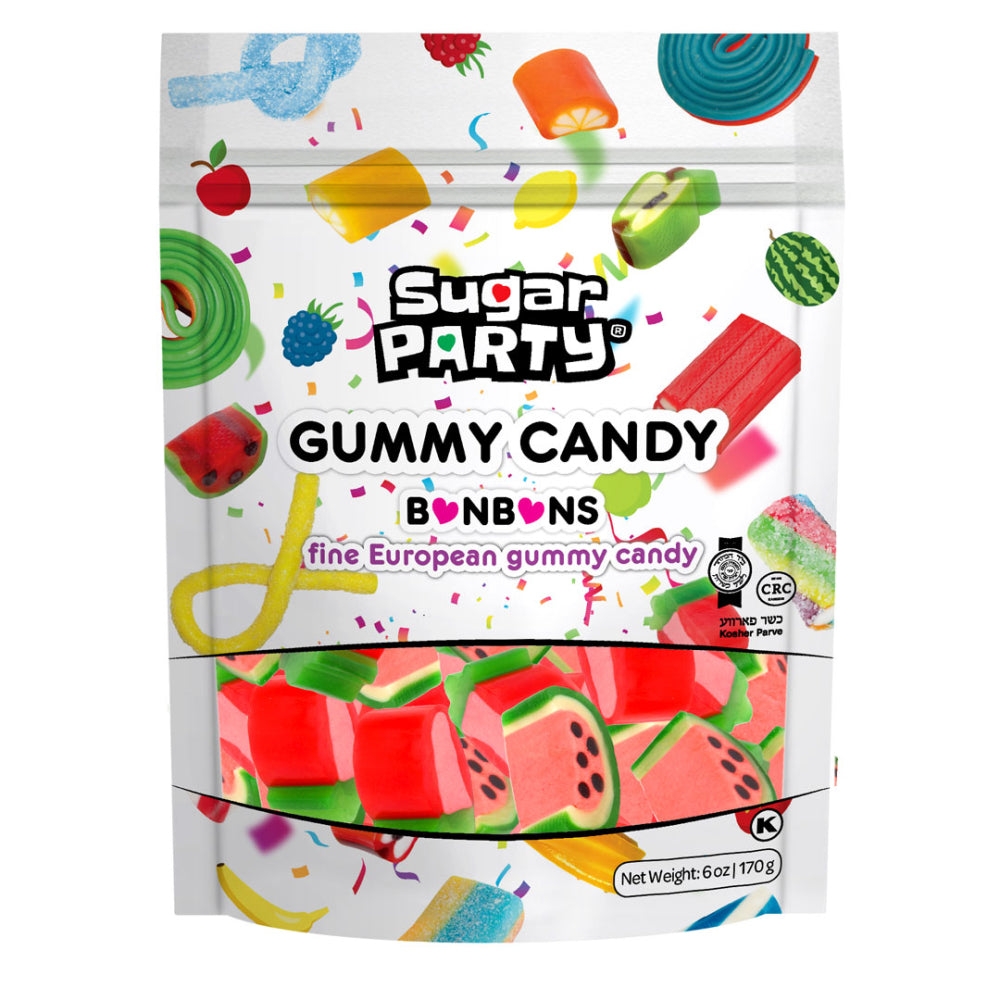 All City Candy Sugar Party Strawberry and Watermelon Mania Gummy Candy 6 oz. Bag- For fresh candy and great service, visit www.allcitycandy.com
