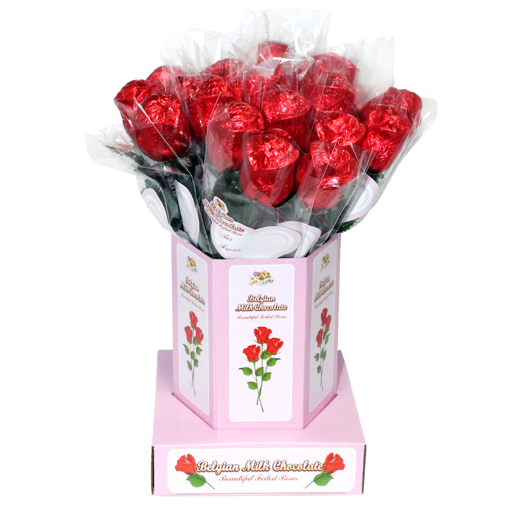 For fresh candy and great service, visit www.allcitycandy.com - Albert's Belgian Milk Chocolate Valentines Foiled Roses in Cello Case of 20