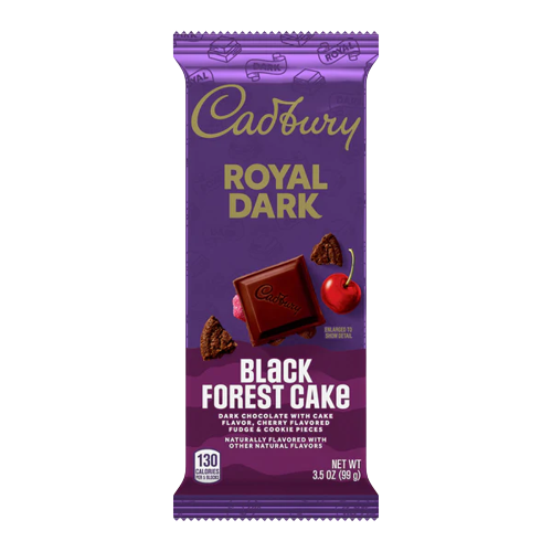 All City Candy Cadbury Royal Dark Black Forest Cake X-Large 3.5 oz. Bar Chocolate Fudge Cookie Pieces For fresh candy and great service visit www.allcitycandy.com