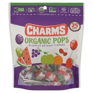 Charms Organic Pops 25 Count 4.49 oz. Bag visit www.allcitycandy.com for fresh delicious and better for you options in candy.  