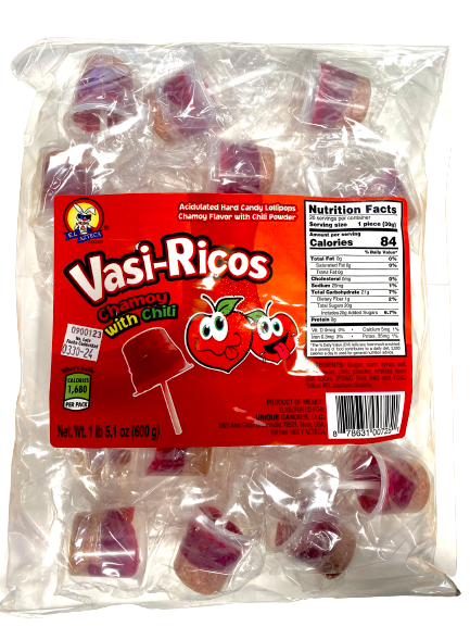 El Azteca Vasi Ricos Chamoy with Chili Lollipops 20 piece Bag