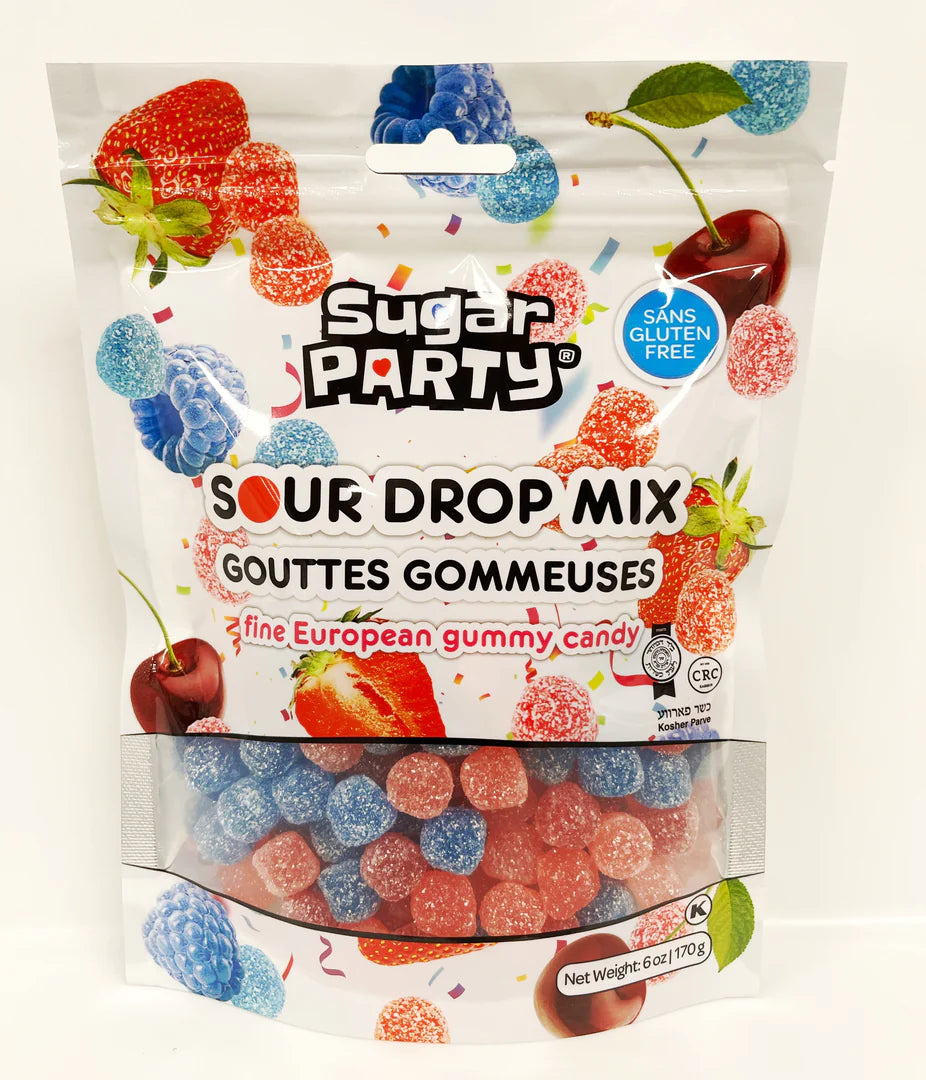 All City Candy Sugar Party Sour Drop Mix Gummy Candy 6 oz. Bag- For fresh candy and great service, visit www.allcitycandy.com