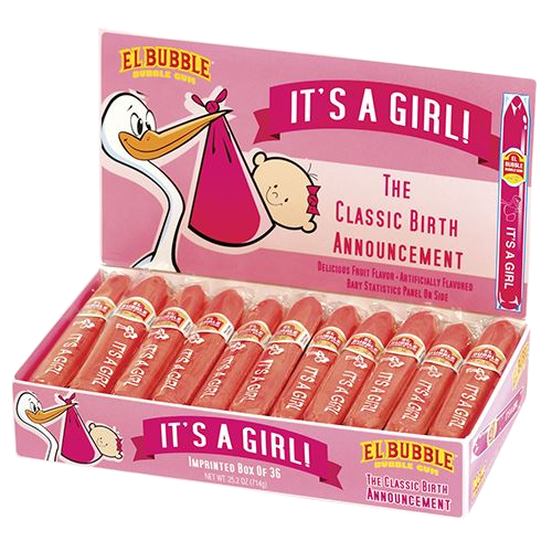 All City Candy It's a Girl Birth Announcement Bubble Gum Cigars Gum/Bubble Gum Concord Confections (Tootsie) Box of 36 For fresh candy and great service, visit www.allcitycandy.com