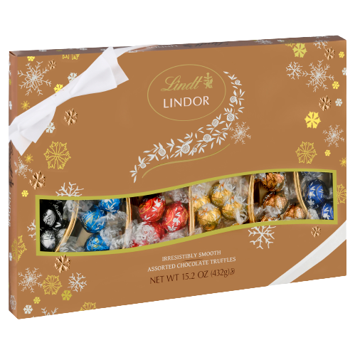 Lindt LINDOR Holiday Assorted Chocolate Candy Truffles Wrapped Gift Box  (10.1 oz)