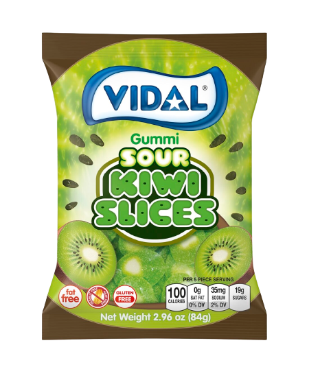 Vidal Gummi Sour Kiwi Slices 2.96 oz. Bag