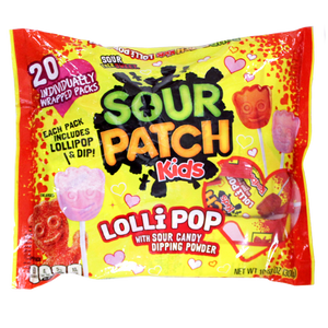 For fresh candy and great service, visit www.allcitycandy.com - Sour Patch Kids Valentine Lollipop with Dipping Powder 10.58 oz. Bag