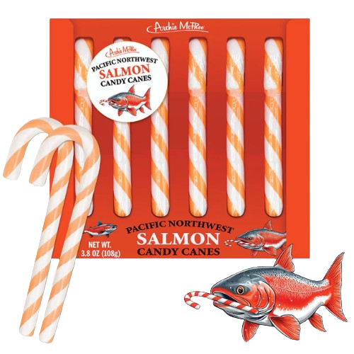 Archie McPhee Salmon 6 Count Candy Cane 3.8 oz. Box - Discover www.allcitycandy.com for bulk candy, chocolates, gummies & seasonal sweets. Perfect for parties, gifts & everyday treats—shop your favorites now!