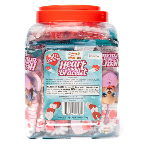 Heart Candy Bracelets – Valentine's Party Favors, Bulk Pack of