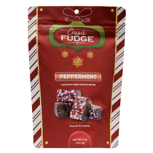 For fresh candy and great service, visit www.allcitycandy.com - Cassi's Fudge Christmas Peppermint Fudge 5 oz. Bag