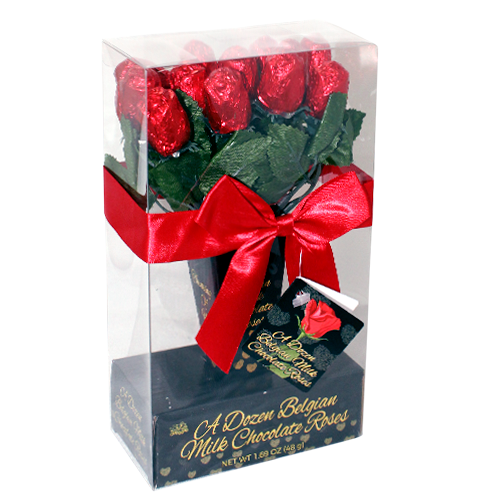 For fresh candy and great service, visit www.allcitycandy.com - Dozen Belgian Milk Chocolate Mini Roses in a Vase with Window 1.69-oz Package
