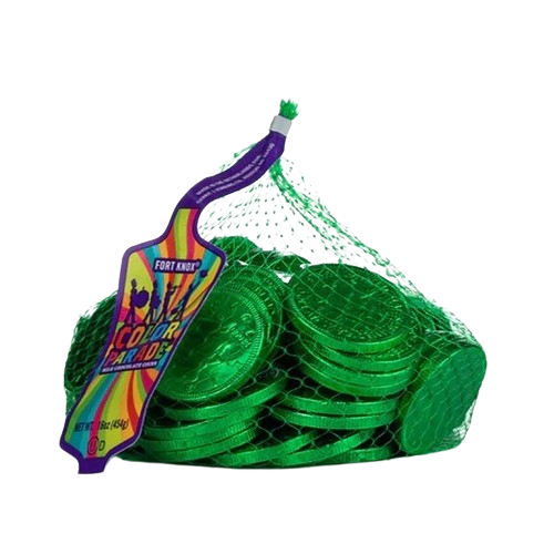 Fort Knox Green Foiled Milk Chocolate Coins - 1 LB Mesh Bag - All
