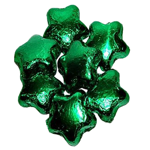 All City Candy Green Foiled Milk Chocolate Stars - 3 LB Bulk Bag Bulk Wrapped Madelaine Chocolate Company For fresh candy and great service, visit www.allcitycandy.com