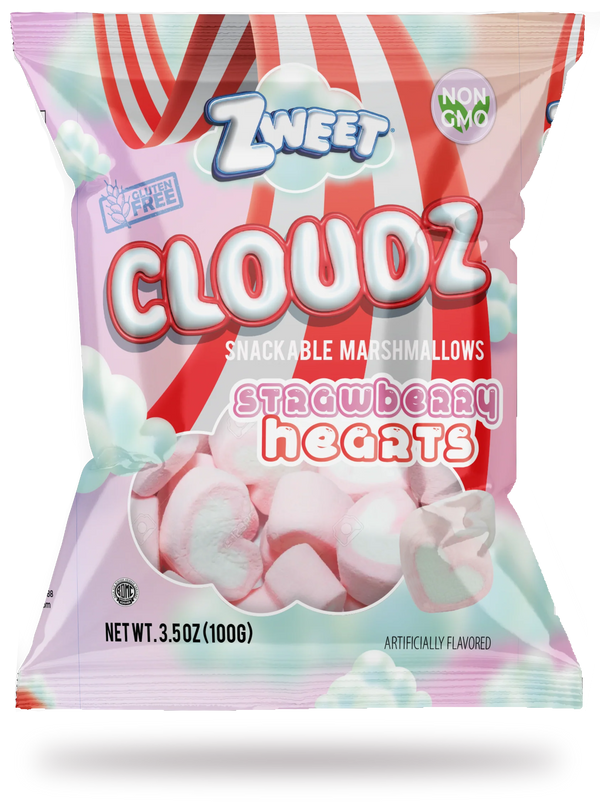 Zweet Cloudz Strawberry Hearts Marshmallows 3.5 oz. Bag