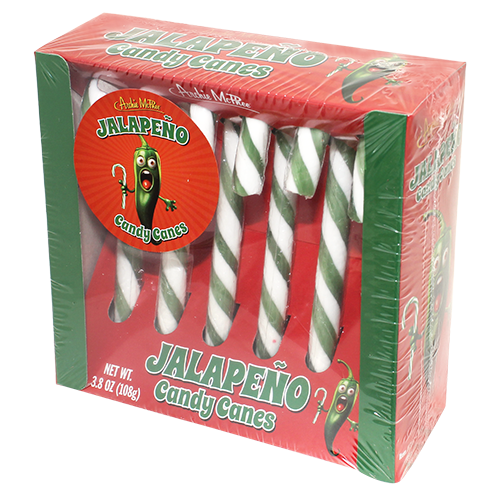 Archie McPhee Jalapeno 6 count Candy Cane 3.8 oz. Box - Visit www.allcitycandy.com for great candy, service and delicious treats.
