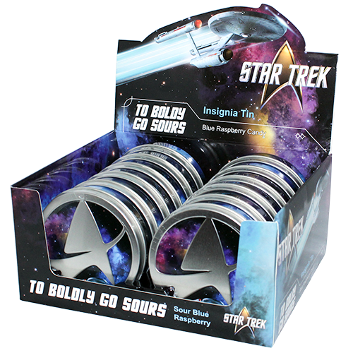Star Trek Insignia Blue Raspberry Sours 1.5 oz. Tin - Case of 12 - For fresh candy and great service, visit www.allcitycandy.com