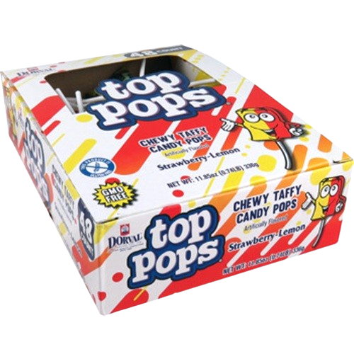 トップス pop Dorval Top Pops Chewy Taffy Candy Pops Strawberry-Lemon - Case of