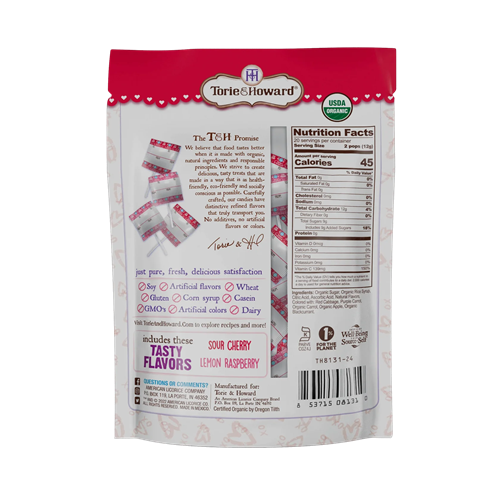 Torie & Howard Organic Valentines Lollipops 40 Count 8.7 oz. Bag
