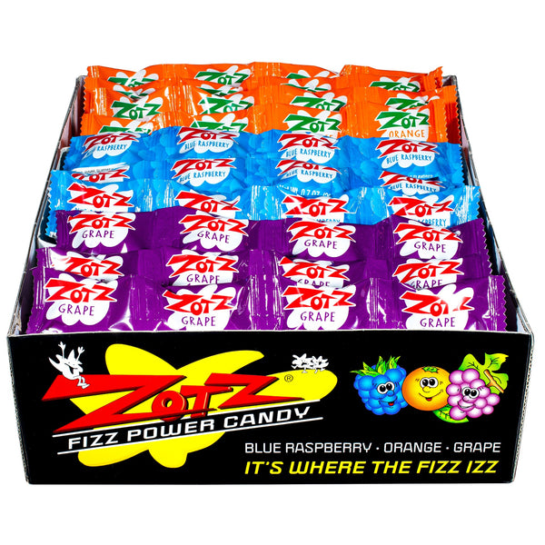 Zotz Fizz Power Candy Strings Blue Raspberry, Orange & Grape - All