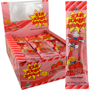 All City Candy Sour Power Strawberry Candy Straws - 1.75-oz. Pack Sour Dorval Trading Case of 24 For fresh candy and great service, visit www.allcitycandy.com