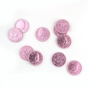 All City Candy Fort Knox Fuchsia Pink Milk Chocolate Coins - 1 LB Mesh Bag Chocolate Gerrit J. Verburg Candy For fresh candy and great service, visit www.allcitycandy.com