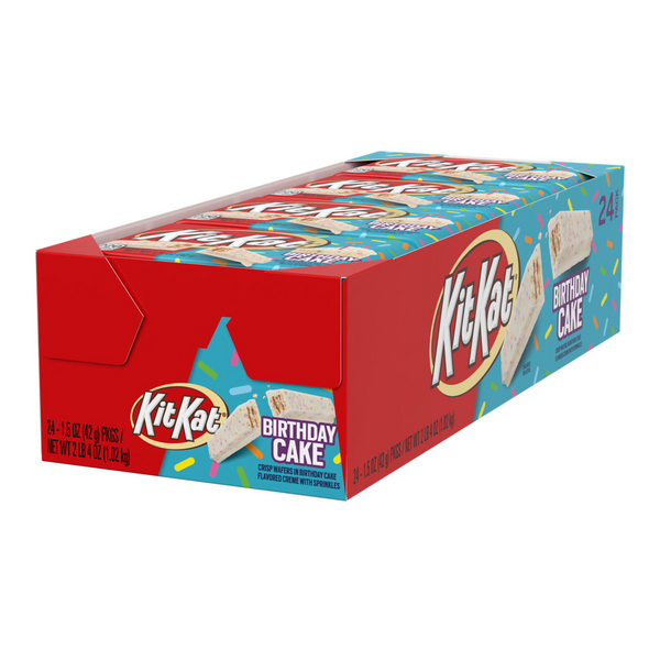 Kit Kat, Limited Edition Crisp Wafers in Birthday Cake Flavored White Crème  with Sprinkles Candy Bar Box, 1.5 Oz, 24 ct. 