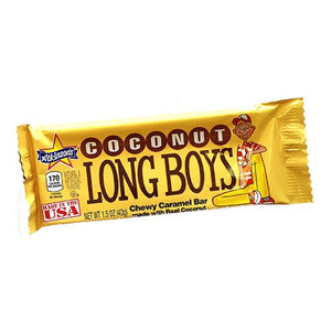 All City Candy Coconut Long Boys Chewy Caramel Candy Bar 1.5 oz. Candy Bars Atkinson's Candy 1 Bar For fresh candy and great service, visit www.allcitycandy.com