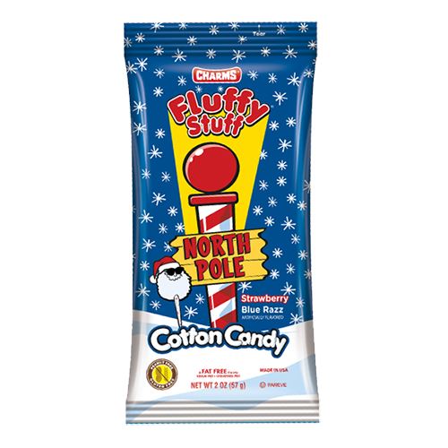 Fluffy Stuff North Pole Strawberry and Blue Raspberry Cotton Candy 2 oz Bag - 18ct Case
