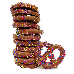 All City Candy Gourmet Milk Chocolate Covered Sprinkled Pretzel Twists Pretzalicious All City Candy Dozen For fresh candy and great service, visit www.allcitycandy.com