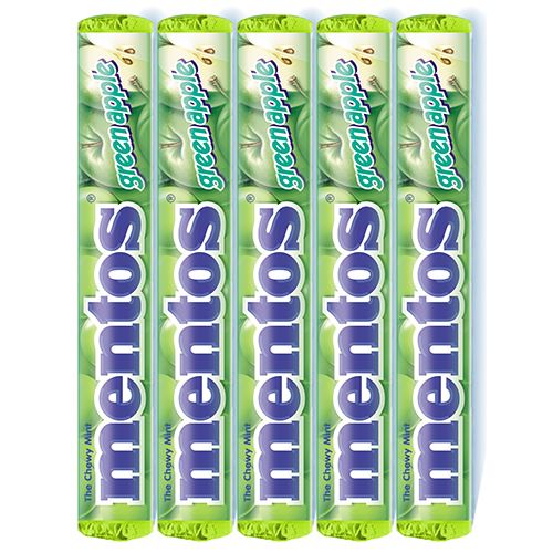All City Candy Mentos Green Apple Chewy Mints - 1.32-oz. Roll Mints Perfetti Van Melle Case of 15 For fresh candy and great service, visit www.allcitycandy.com