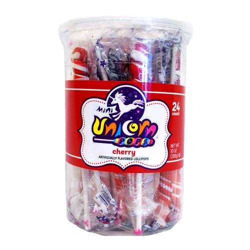 All City Candy Red & White Cherry Mini Unicorn Pop - 24 Count Tub Lollipops & Suckers Adams & Brooks For fresh candy and great service, visit www.allcitycandy.com