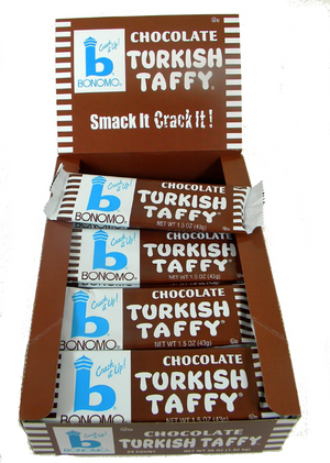 All City Candy Bonomo Chocolate Turkish Taffy Candy Bar 1.5 oz. Taffy Warrell Classic Company Case of 24 For fresh candy and great service, visit www.allcitycandy.com