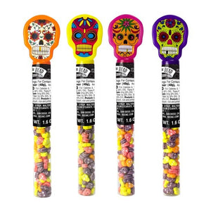 All City Candy Bee Halloween Day of the Dead Tubes with Candy Skulls 1.6 oz. 1 Tube Halloween Bee International Candy For fresh candy and great service, visit www.allcitycandy.com