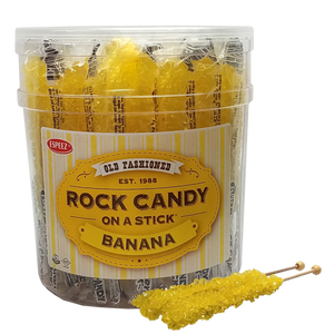 All City Candy Yellow Banana Flavored Rock Candy Crystal Sticks - Tub of 36 Rock Candy Espeez For fresh candy and great service, visit www.allcitycandy.com