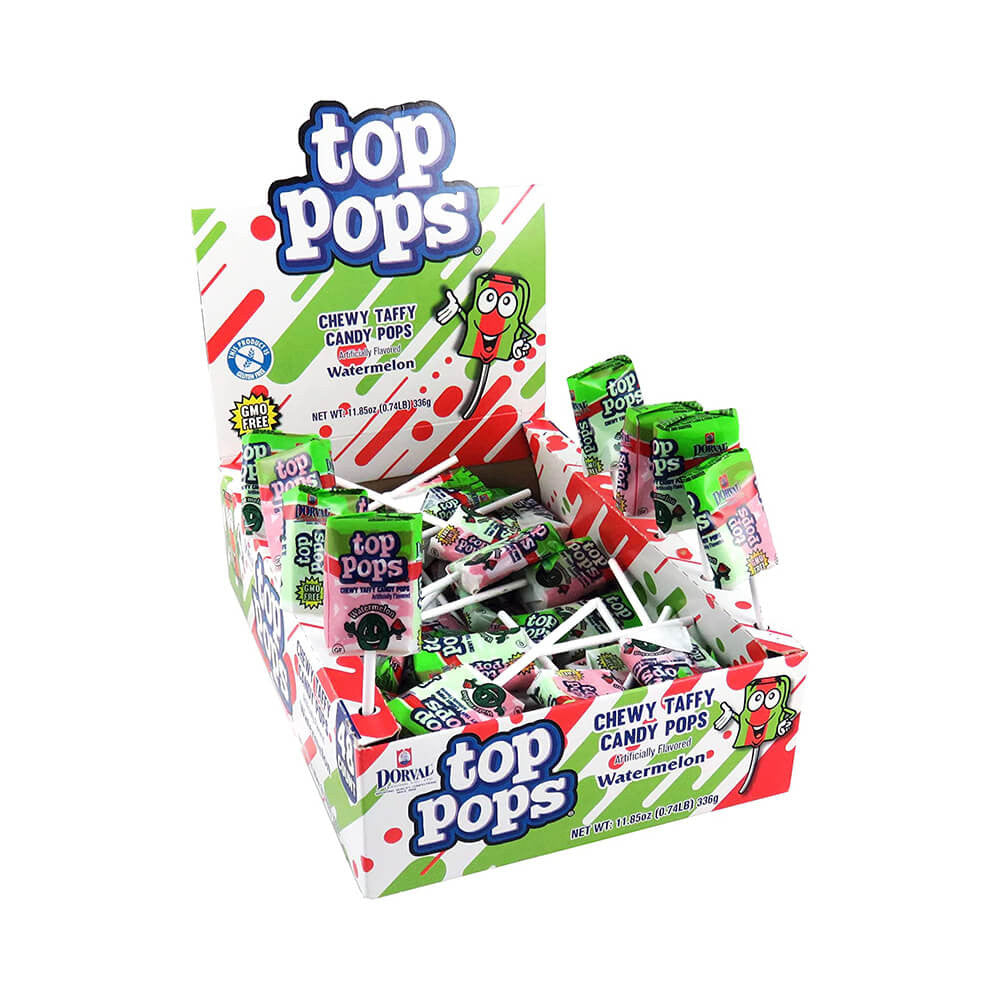 All City Candy Top Pops Watermelon Taffy Pops - Case of 48 Lollipops & Suckers Dorval Trading For fresh candy and great service, visit www.allcitycandy.com