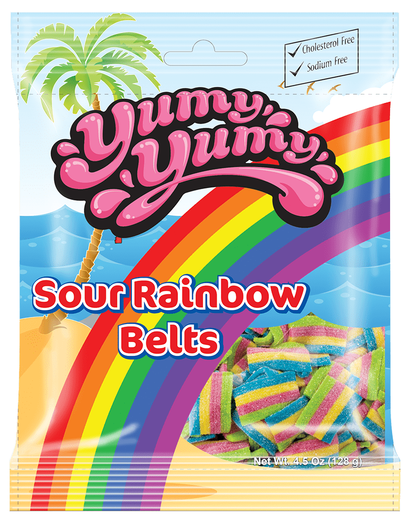 All City Candy Yumy Yumy Licorice Sour Rainbow Belts 4.5 oz. Peg Bag  Kervan USA For fresh candy and great service, visit www.allcitycandy.com
