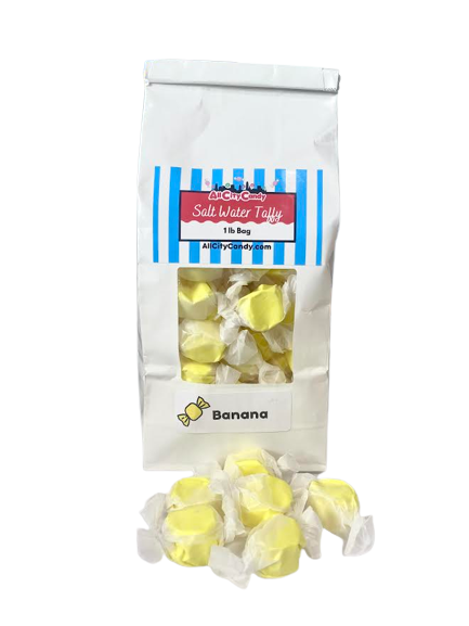 All City Candy Banana Salt Water Taffy - 3 LB Bulk Bag Bulk Wrapped Sweet Candy Company For fresh candy and great service, visit www.allcitycandy.com