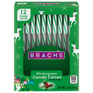 Brach's Wintergreen Candy Canes 12 Count Box 5.3 oz.  - For fresh candy and great service, visit www.allcitycandy.com