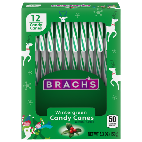 Brach's Wintergreen Candy Canes 12 Count Box 5.3 oz.  - For fresh candy and great service, visit www.allcitycandy.com
