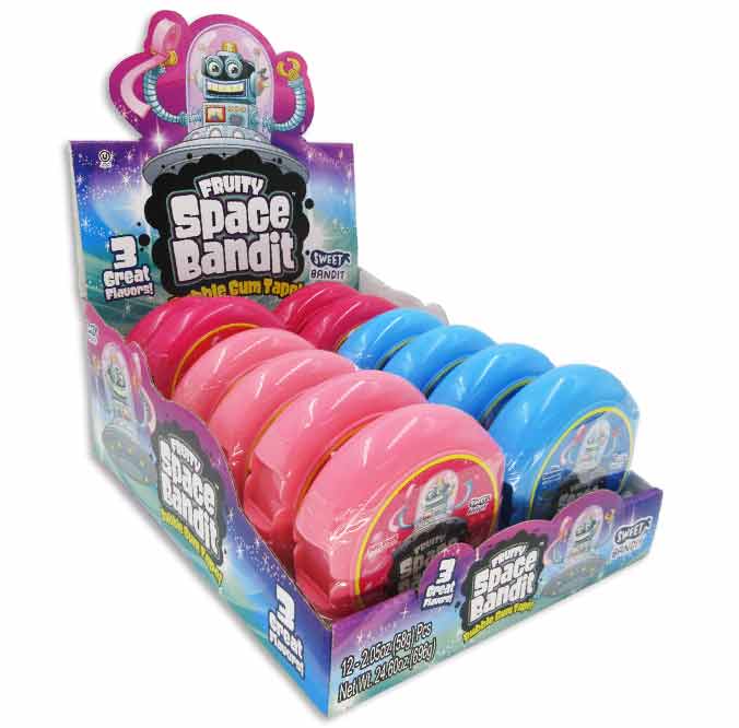 All City Candy Sweet Bandit Fruity Space Bandit Bubble Gum Tape 2.05 oz. Case of 12- For fresh candy and great service, visit www.allcitycandy.com