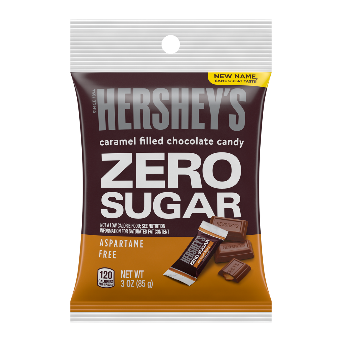 Hershey's Zero Sugar Caramel Filled Chocolate Candy 3 oz. Bag. For fresh candy and great service, visit www.allcitycandy.com