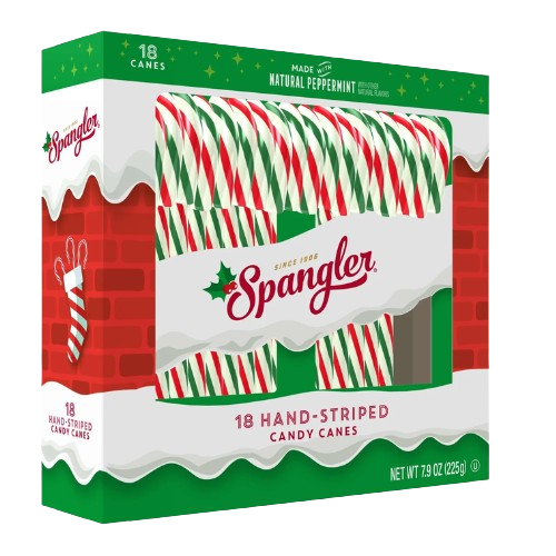 Visit www.allcitycandy.com for great service and delicious treats - Spangler Candy Canes Peppermint Red, Green & White 18 Count 7.9 oz. Box.