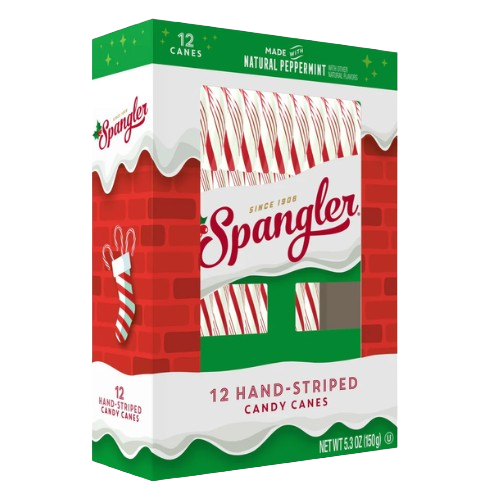 Visit www.allcitycandy.com for great service and delicious treats - Spangler Candy Cane Peppermint Red & White 12 Count 5.3 oz. Box