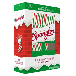 Visit www.allcitycandy.com for great candy and delicious treats - Spangler Candy Canes Peppermint Red, Greed & White 12 Count 5.3 oz. Box.