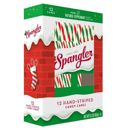 Visit www.allcitycandy.com for great candy and delicious treats - Spangler Candy Canes Peppermint Red, Greed & White 12 Count 5.3 oz. Box.