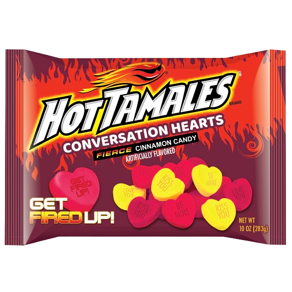 Hot Tamales Conversation Hearts 10 oz. Bag - For fresh candy and great service, visit www.allcitycandy.com