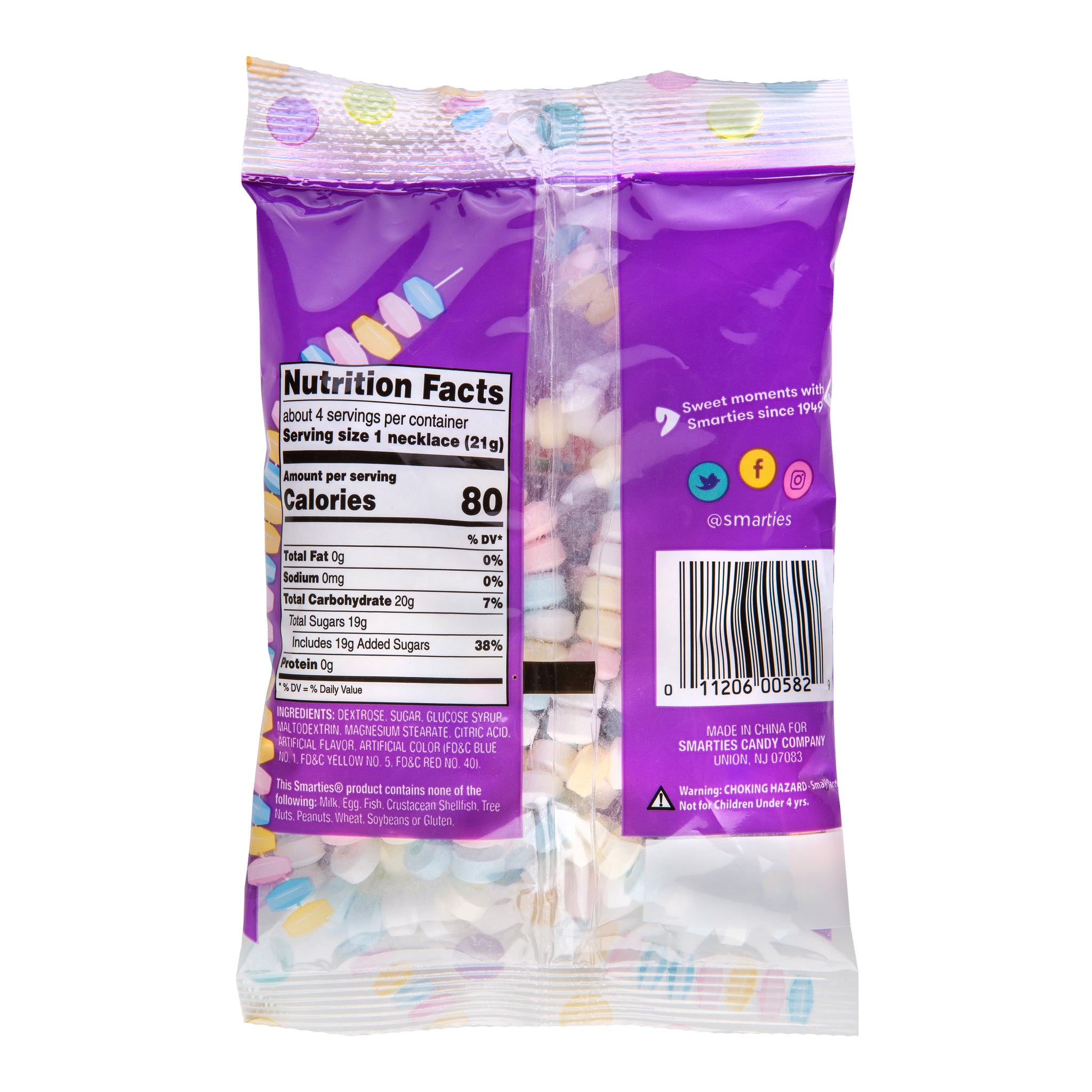 Smarties Candy Necklace - 25ct in Resealable Standup Candy Bag -  Individually Wrapped - Classic Flavors - Stretchable Hard Candy Necklace -  Old