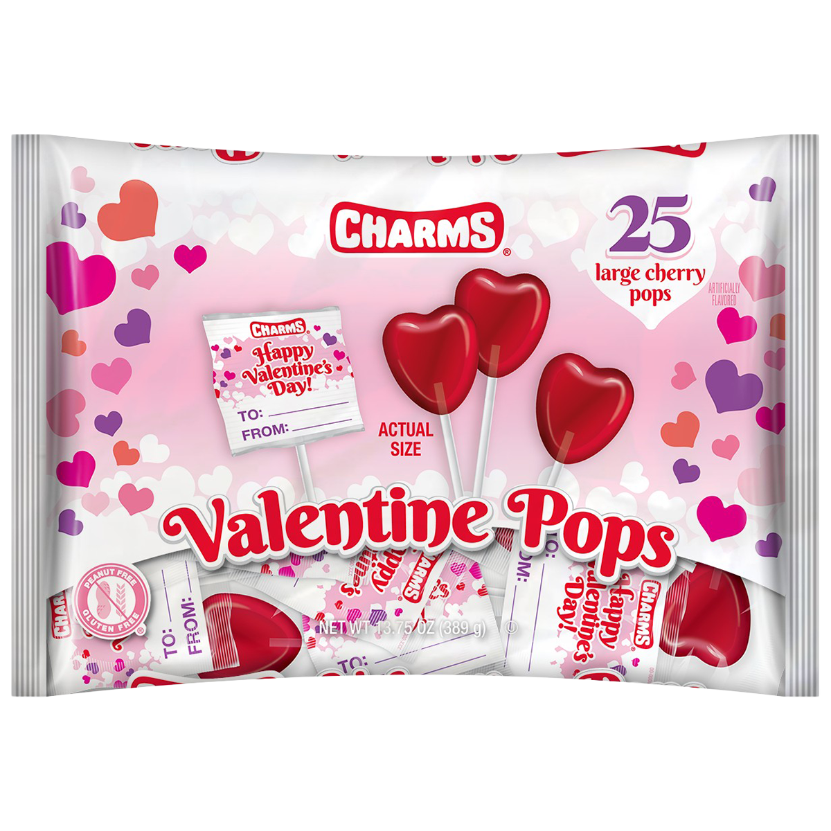 All City Candy Charms Cherry Valentine Pops 25 count Bag 1 Bag Charms Candy (Tootsie) For fresh candy and great service, visit www.allcitycandy.com