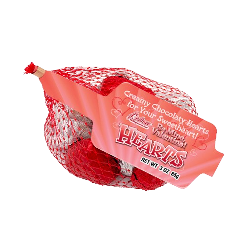 Palmer Red and Silver Foil Milk Chocolate Hearts 3 oz. Mesh Bag